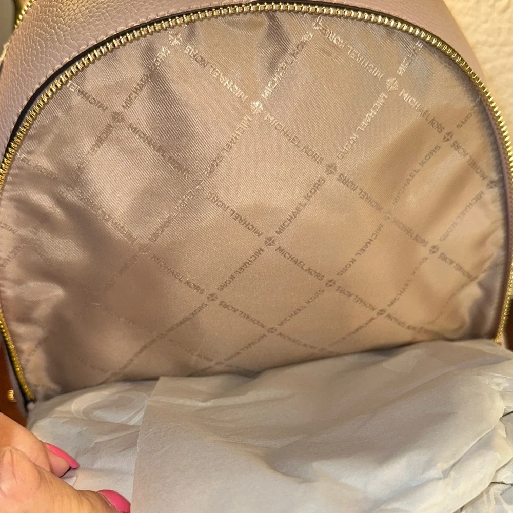 Michael Kors Blush Pebbled Leather Backpack with Gold Hardware